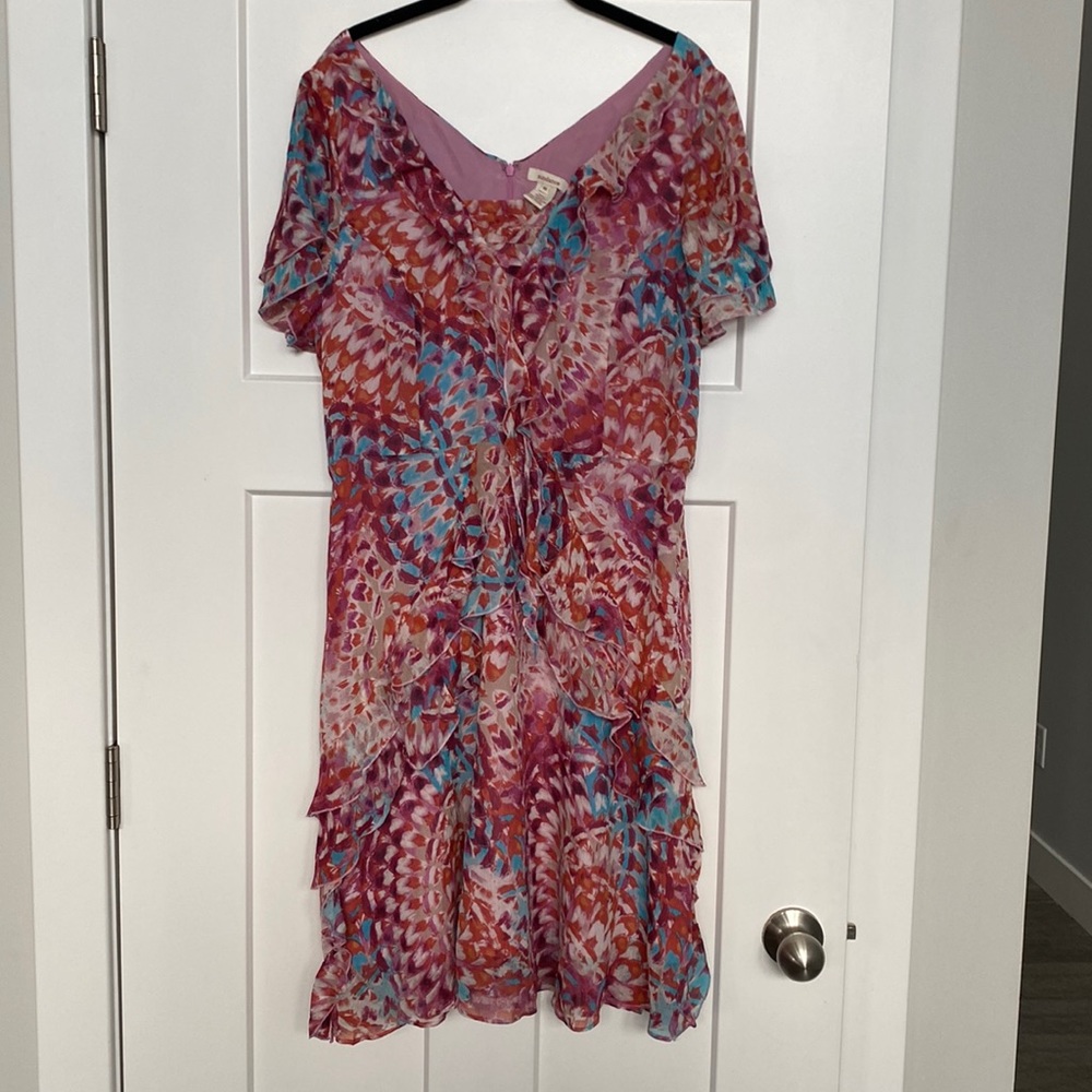 Sundance women 100% silk flower pink orange blue dress Sundance silk dress fall